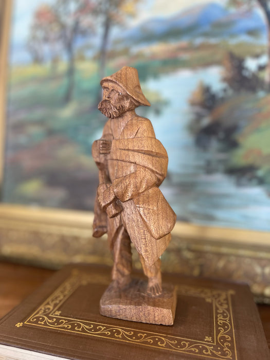 Hand Carved Mid-20th Century Folk Art Wooden Sculpture of Bearded
Traveler