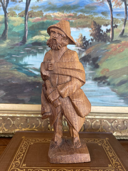 Hand Carved Mid-20th Century Folk Art Wooden Sculpture of Bearded
Traveler