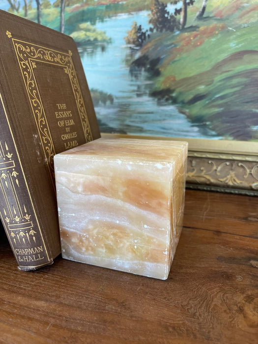 Pair of Mid-Century Italian Peach Onyx Cube Bookends, estimated 1960s-70s