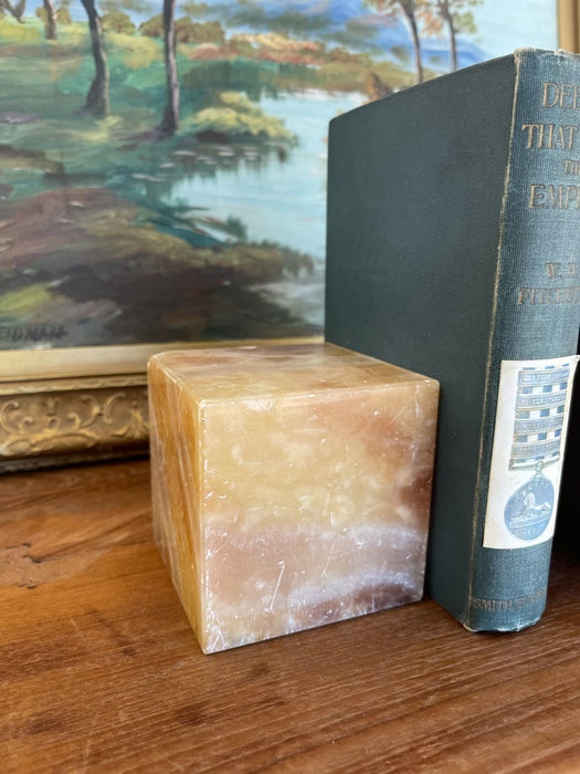 Pair of Mid-Century Italian Peach Onyx Cube Bookends, estimated 1960s-70s