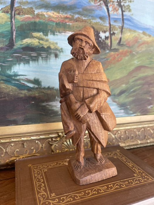 Hand Carved Mid-20th Century Folk Art Wooden Sculpture of Bearded
Traveler