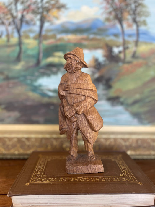 Hand Carved Mid-20th Century Folk Art Wooden Sculpture of Bearded
Traveler