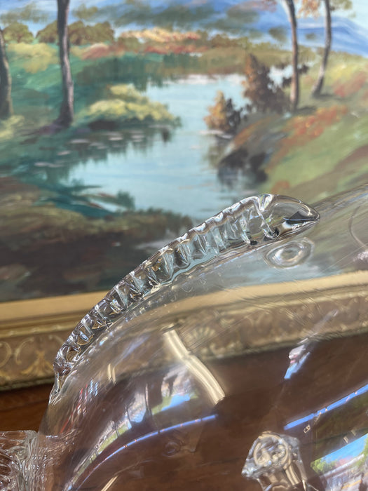 Mid Century Hand-Blown Clear Glass Fish Vase by Blenko Style - Sculptural Studio Art Glass Vessel.