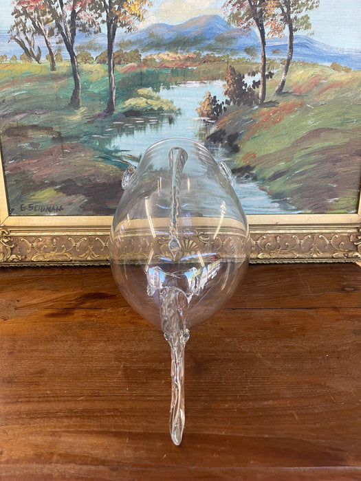 Mid Century Hand-Blown Clear Glass Fish Vase by Blenko Style - Sculptural Studio Art Glass Vessel.