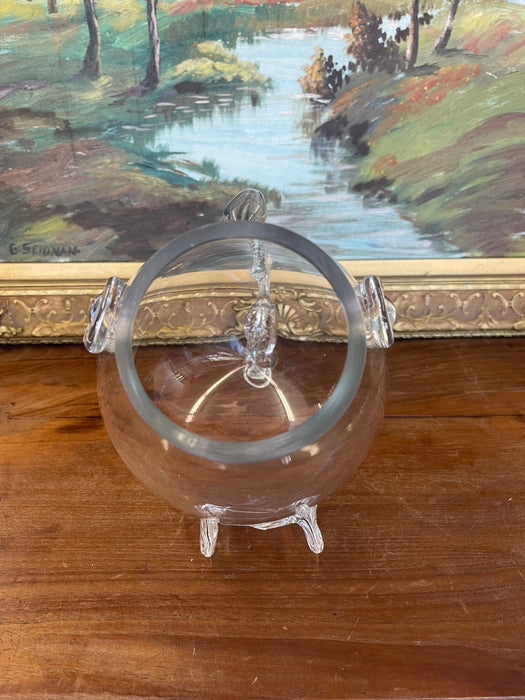 Mid Century Hand-Blown Clear Glass Fish Vase by Blenko Style - Sculptural Studio Art Glass Vessel.