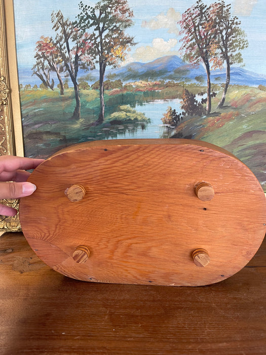 Vintage Mid-Century Modern Oval Wood Tray with Laminated Joinery and Raised Base