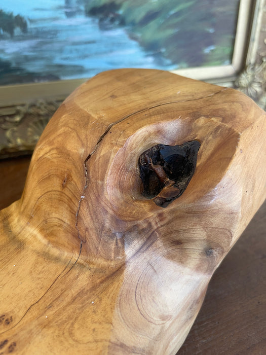 Hand-Carved Live Edge Likely Burl Wood Display Stand or Sculpture Base with Organic Form.