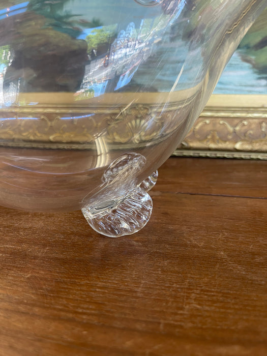 Mid Century Hand-Blown Clear Glass Fish Vase by Blenko Style - Sculptural Studio Art Glass Vessel.