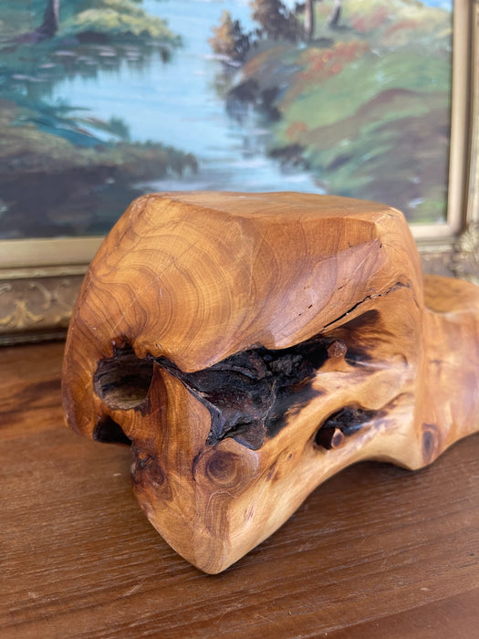 Hand-Carved Live Edge Likely Burl Wood Display Stand or Sculpture Base with Organic Form.