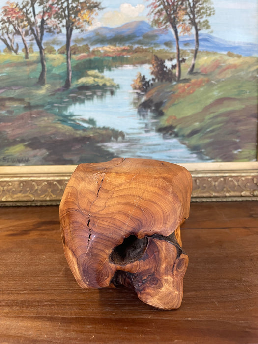 Hand-Carved Live Edge Likely Burl Wood Display Stand or Sculpture Base with Organic Form.