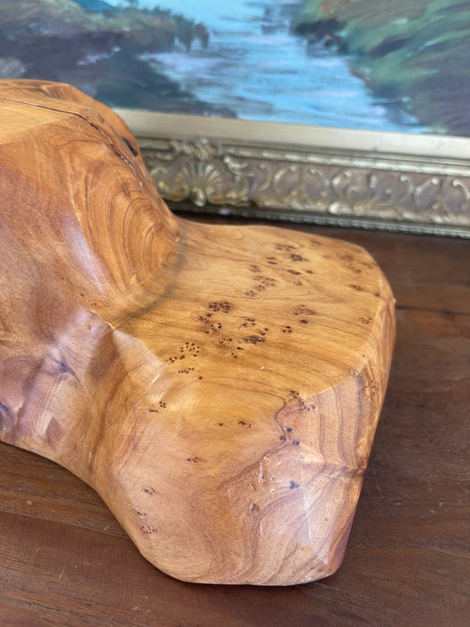 Hand-Carved Live Edge Likely Burl Wood Display Stand or Sculpture Base with Organic Form.