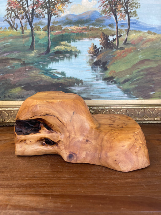 Hand-Carved Live Edge Likely Burl Wood Display Stand or Sculpture Base with Organic Form.