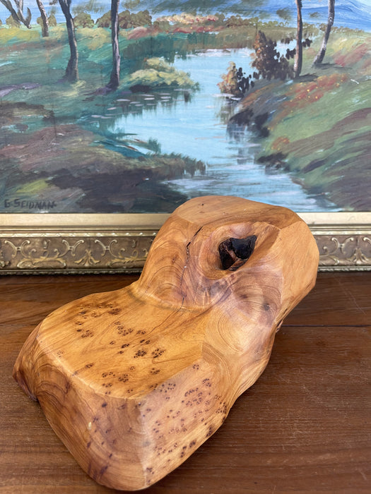Hand-Carved Live Edge Likely Burl Wood Display Stand or Sculpture Base with Organic Form.