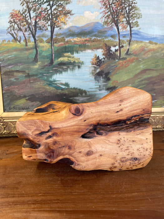 Hand-Carved Live Edge Likely Burl Wood Display Stand or Sculpture Base with Organic Form.