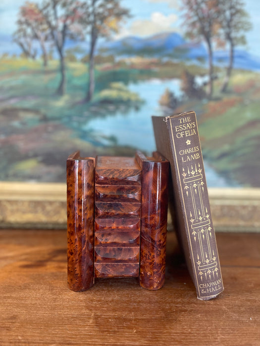Antique Likely Burl Wood Bookend with Carved Detailing and Hidden Compartment
