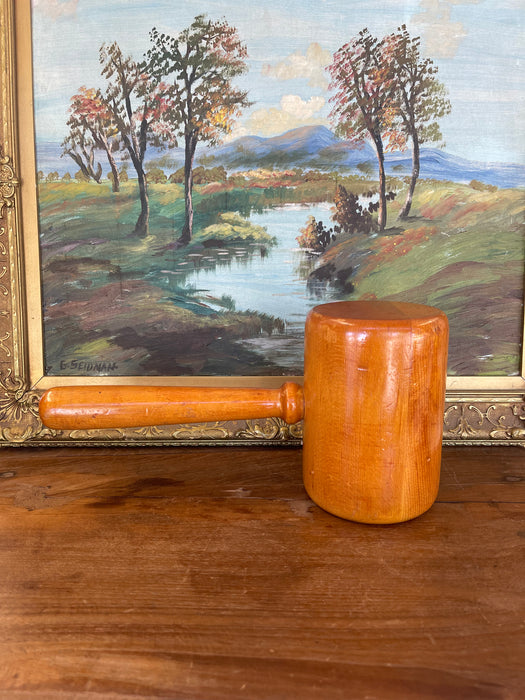 Vintage Hand-Turned Solid Wood Mallet with Smooth Finish.