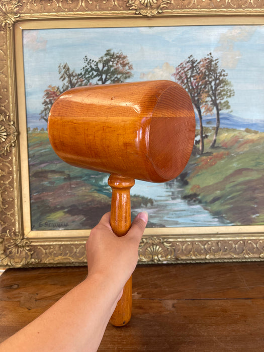 Vintage Hand-Turned Solid Wood Mallet with Smooth Finish.