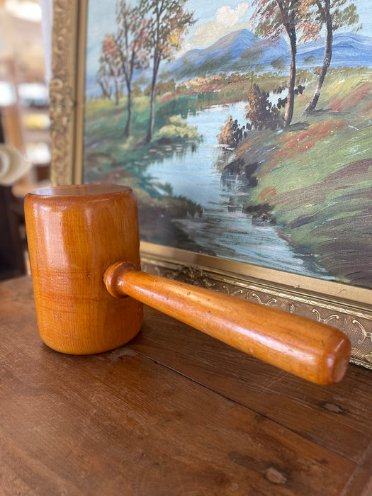 Vintage Hand-Turned Solid Wood Mallet with Smooth Finish.