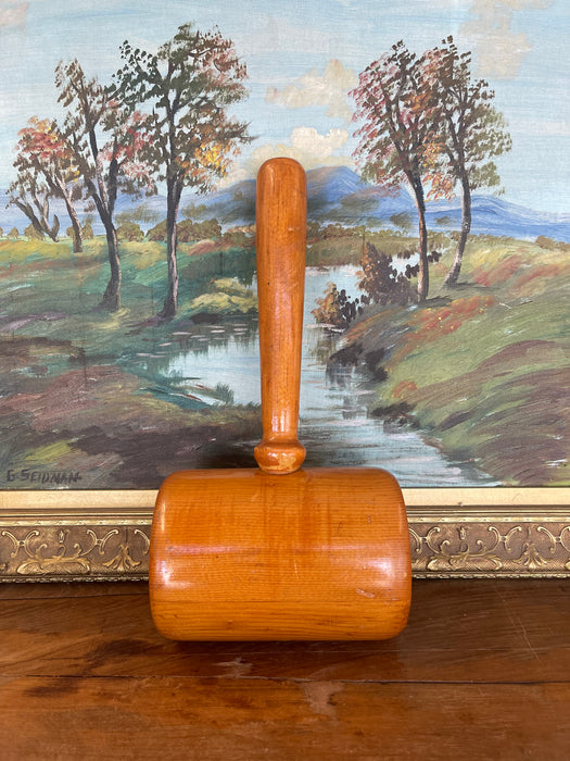 Vintage Hand-Turned Solid Wood Mallet with Smooth Finish.