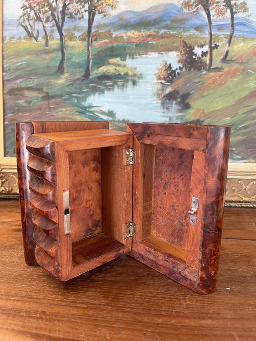 Antique Likely Burl Wood Bookend with Carved Detailing and Hidden Compartment
