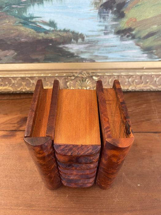Antique Likely Burl Wood Bookend with Carved Detailing and Hidden Compartment