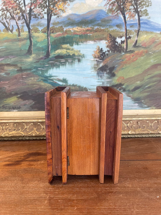 Antique Likely Burl Wood Bookend with Carved Detailing and Hidden Compartment