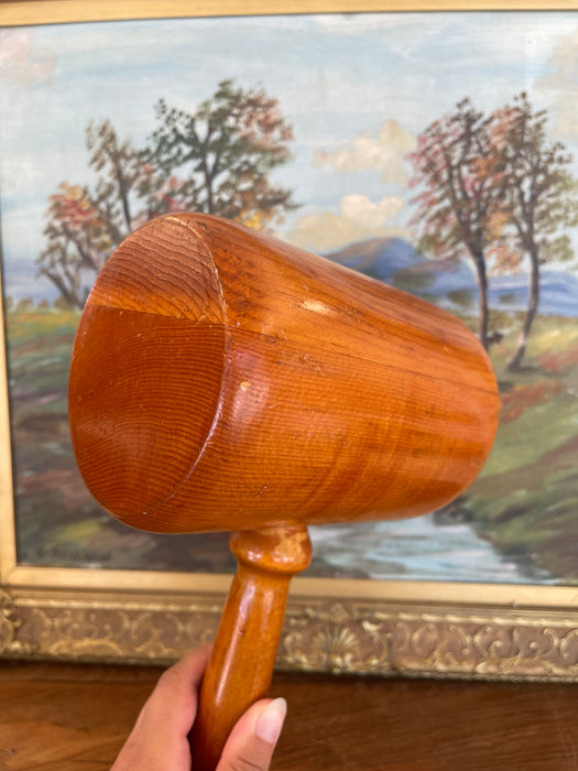 Vintage Hand-Turned Solid Wood Mallet with Smooth Finish.