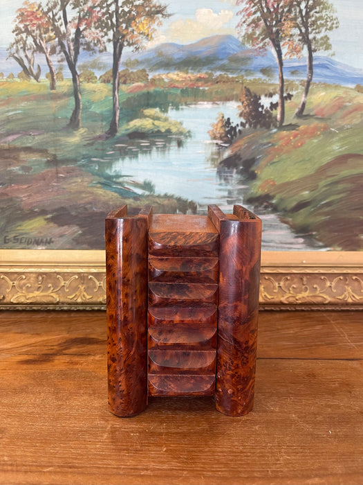 Antique Likely Burl Wood Bookend with Carved Detailing and Hidden Compartment