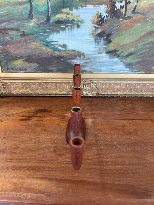 Mid-Century Modern Danish Style 5-Arm Candelabra with Sculptural Wood Base