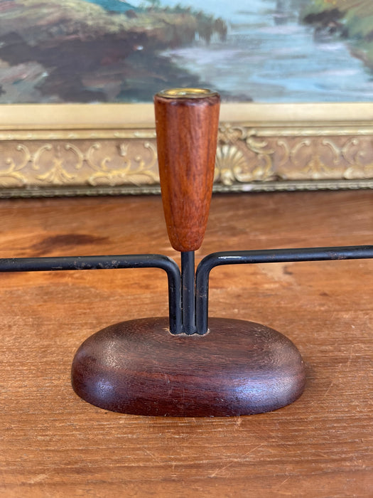 Mid-Century Modern Danish Style 5-Arm Candelabra with Sculptural Wood Base