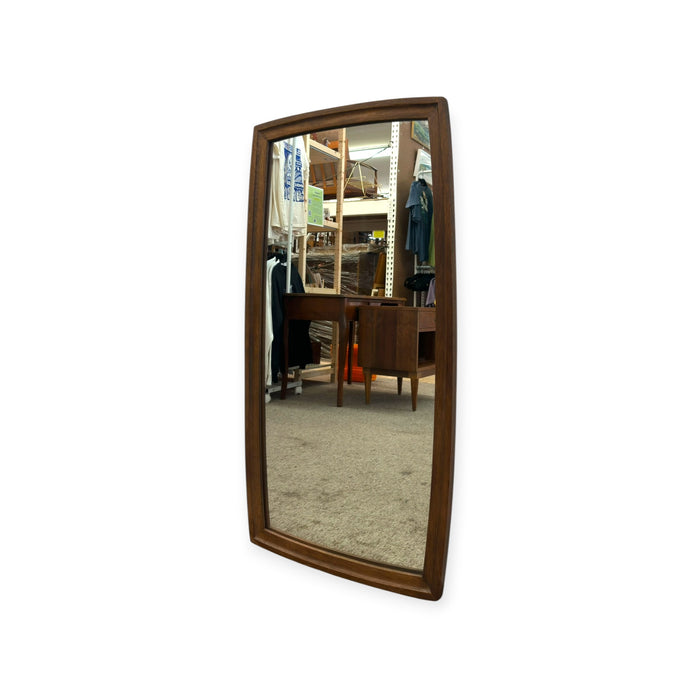 Vintage Mid-Century Modern Solid Wood Barrel-Frame Wall Mirror.