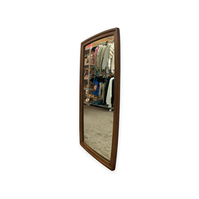 Vintage Mid-Century Modern Solid Wood Barrel-Frame Wall Mirror.
