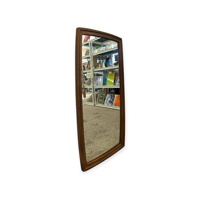 Vintage Mid-Century Modern Solid Wood Barrel-Frame Wall Mirror.