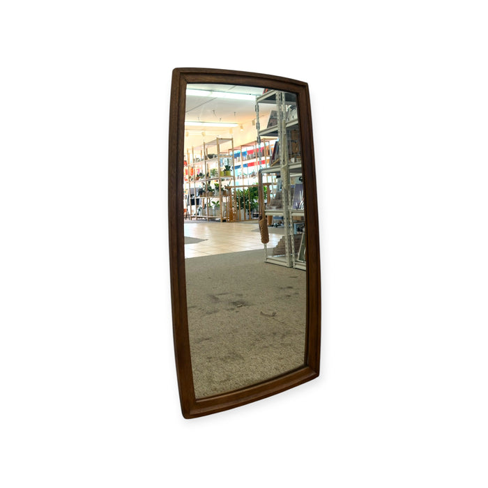 Vintage Mid-Century Modern Solid Wood Barrel-Frame Wall Mirror.