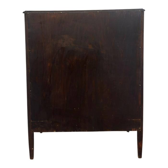 Vintage Traditional Burl Wood Tallboy Dresser with Floral Inlay and Pattern-Lined Drawers.(Available by online purchase only)