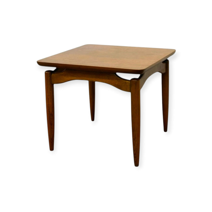Vintage Mid-Century Modern Square Wooden End Table with Sculptural Base.