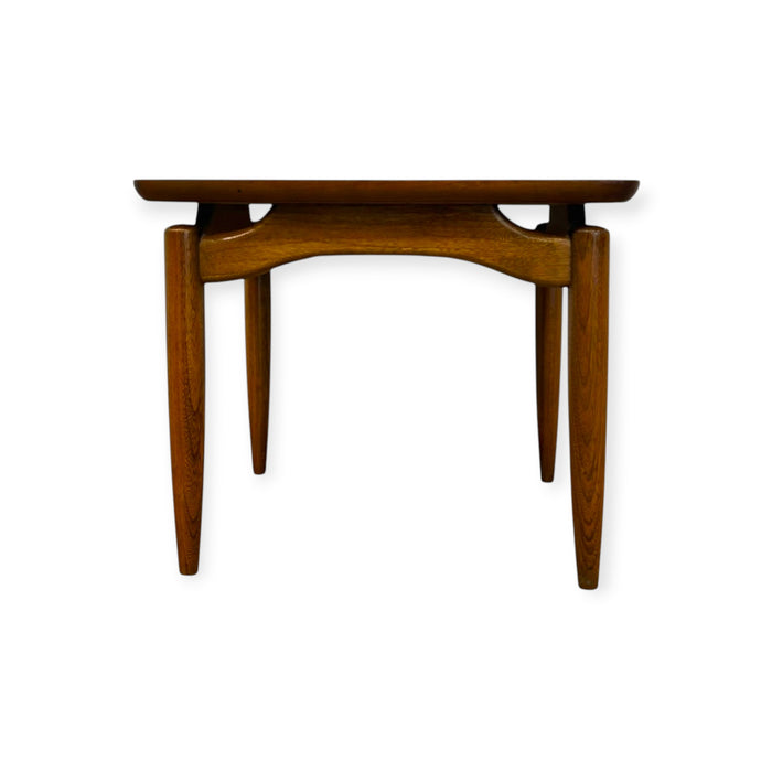 Vintage Mid-Century Modern Square Wooden End Table with Sculptural Base.