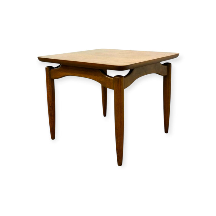 Vintage Mid-Century Modern Square Wooden End Table with Sculptural Base.