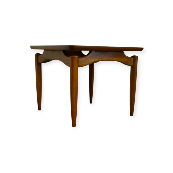 Vintage Mid-Century Modern Square Wooden End Table with Sculptural Base.