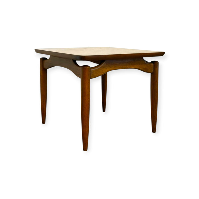 Vintage Mid-Century Modern Square Wooden End Table with Sculptural Base.