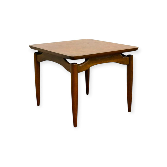 Vintage Mid-Century Modern Square Wooden End Table with Sculptural Base.