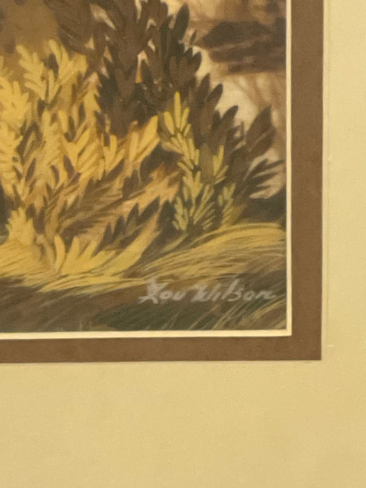 Louise "Lou" Wilson Signed Batik Art Triptych, Framed Nature and Wildlife Landscape.