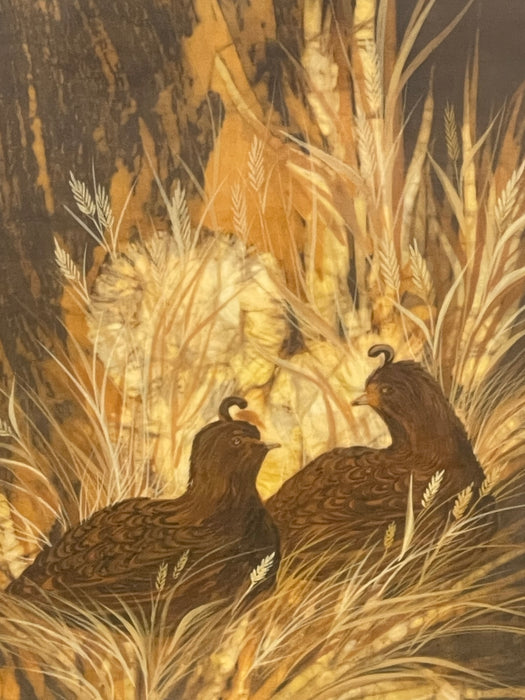 Louise "Lou" Wilson Signed Batik Art of Quail, Framed Wildlife Artwork.