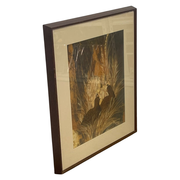 Louise "Lou" Wilson Signed Batik Art of Quail, Framed Wildlife Artwork.