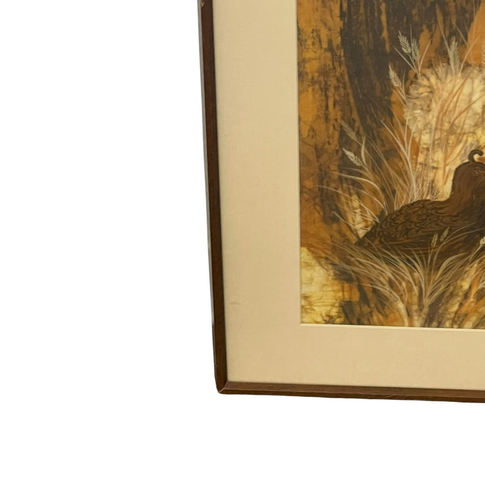 Louise "Lou" Wilson Signed Batik Art of Quail, Framed Wildlife Artwork.