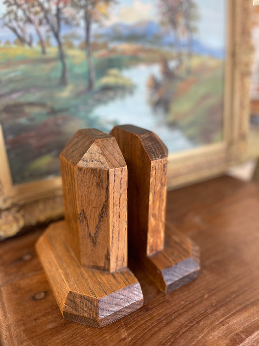 Vintage Handcrafted Bookends with Faceted Beveled Design, Possibly 1980s American Studio Craft
