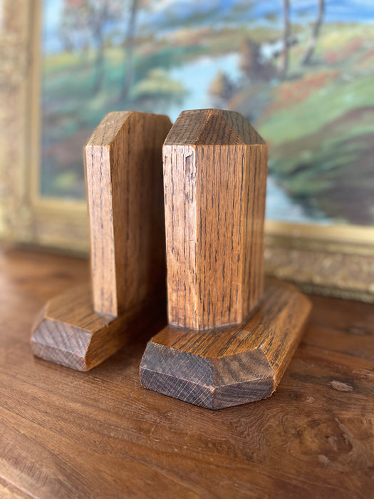 Vintage Handcrafted Bookends with Faceted Beveled Design, Possibly 1980s American Studio Craft