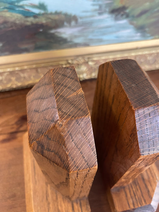 Vintage Handcrafted Bookends with Faceted Beveled Design, Possibly 1980s American Studio Craft