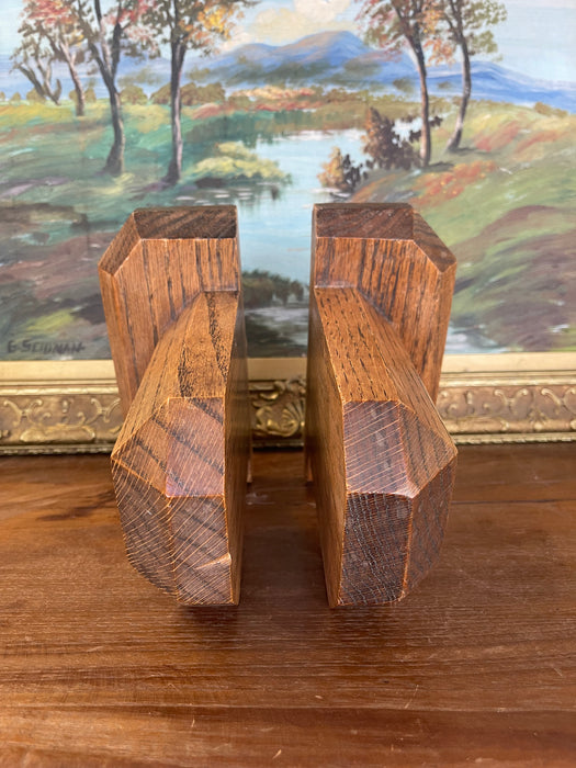 Vintage Handcrafted Bookends with Faceted Beveled Design, Possibly 1980s American Studio Craft