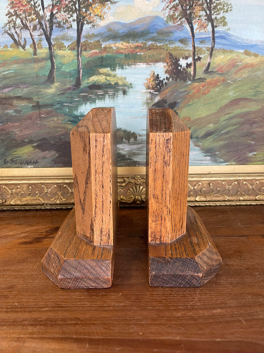 Vintage Handcrafted Bookends with Faceted Beveled Design, Possibly 1980s American Studio Craft